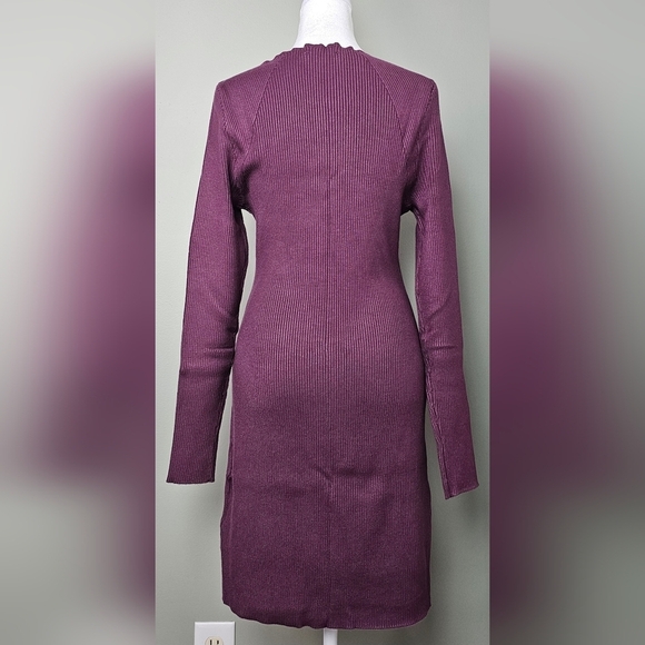 Abercrombie & Fitch Long-Sleeve Slash Mini Sweater Dress XL BURGUNDY PURPLE - Picture 6 of 10